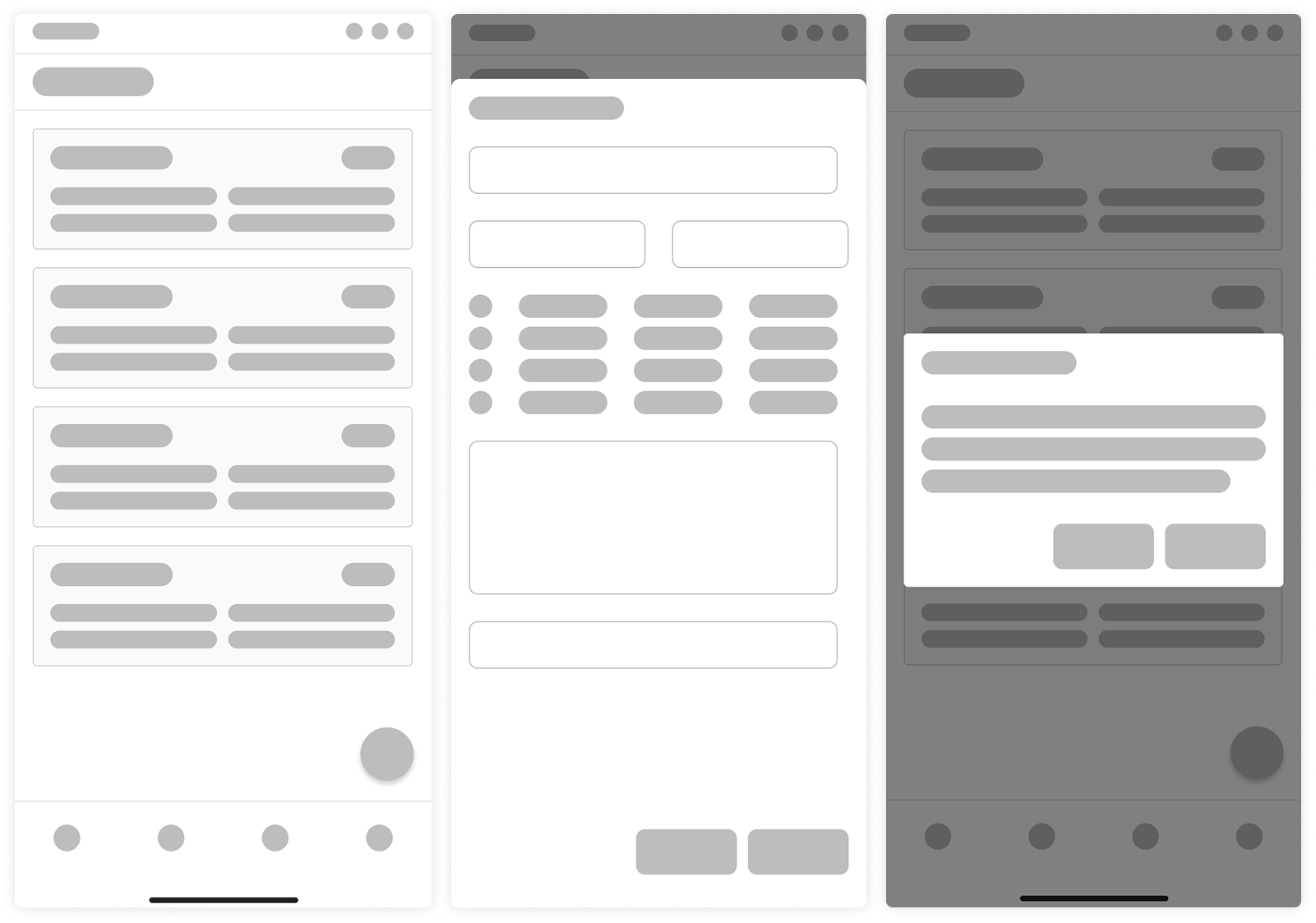 Example wireframes showing rough layouts and component planning