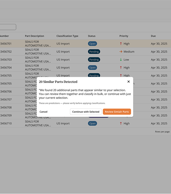 Like Parts AI suggestion popup encouraging batching of similar parts